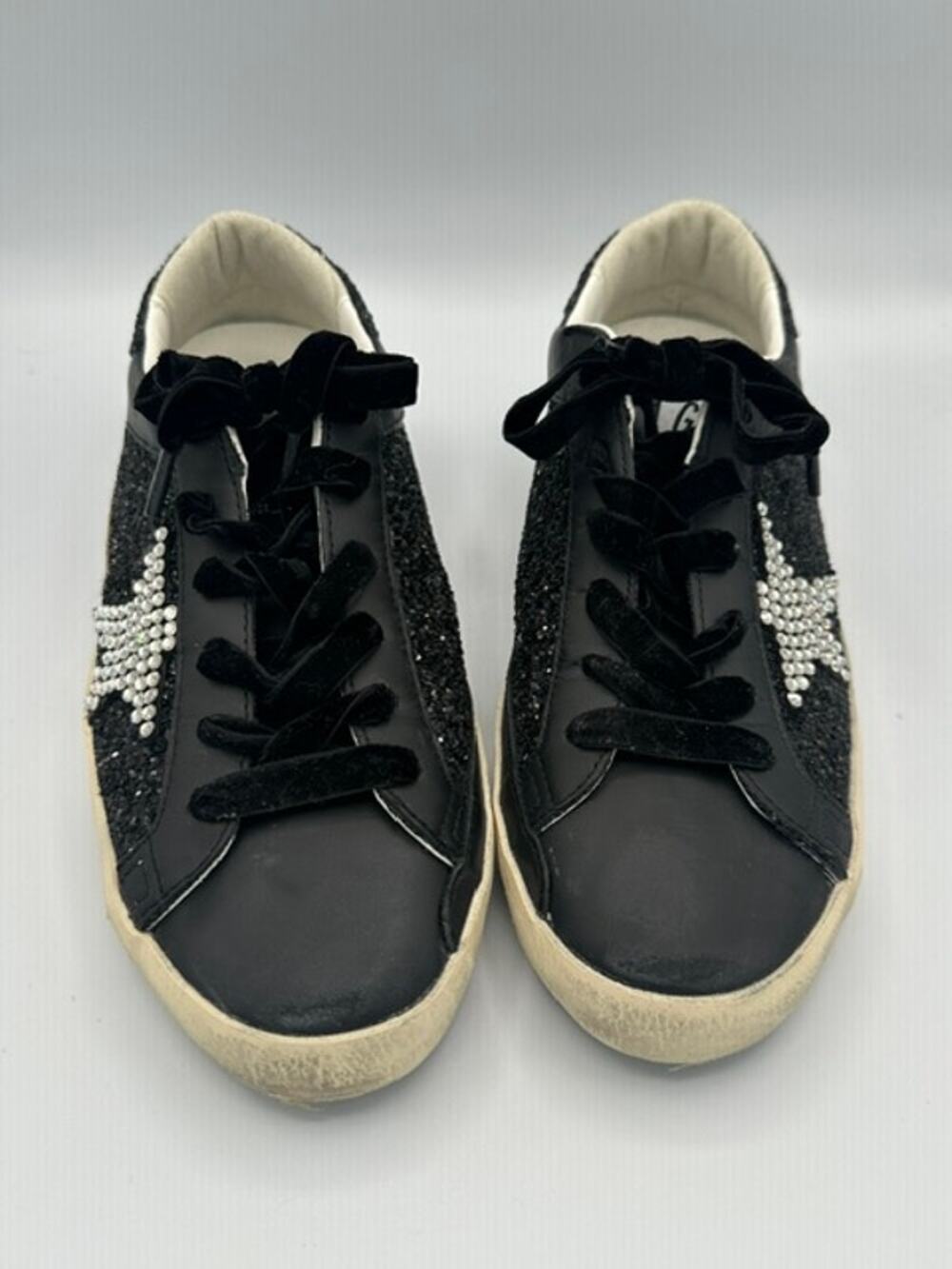 Golden Goose Super-Star Black Glitter Crystal Star Sneakers EUC Size 38 7.5 8